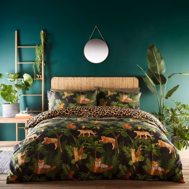 Portfolio Home Reversible Graphic Animal Duvet Cover Set, Multicolour and Yellow, 90 x 190 cm