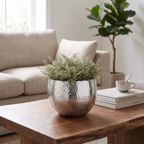 Leaf Large Hammered Metal Bowl, Silver, W: 22 cm, D: 17 cm, H: 17 cm – 2