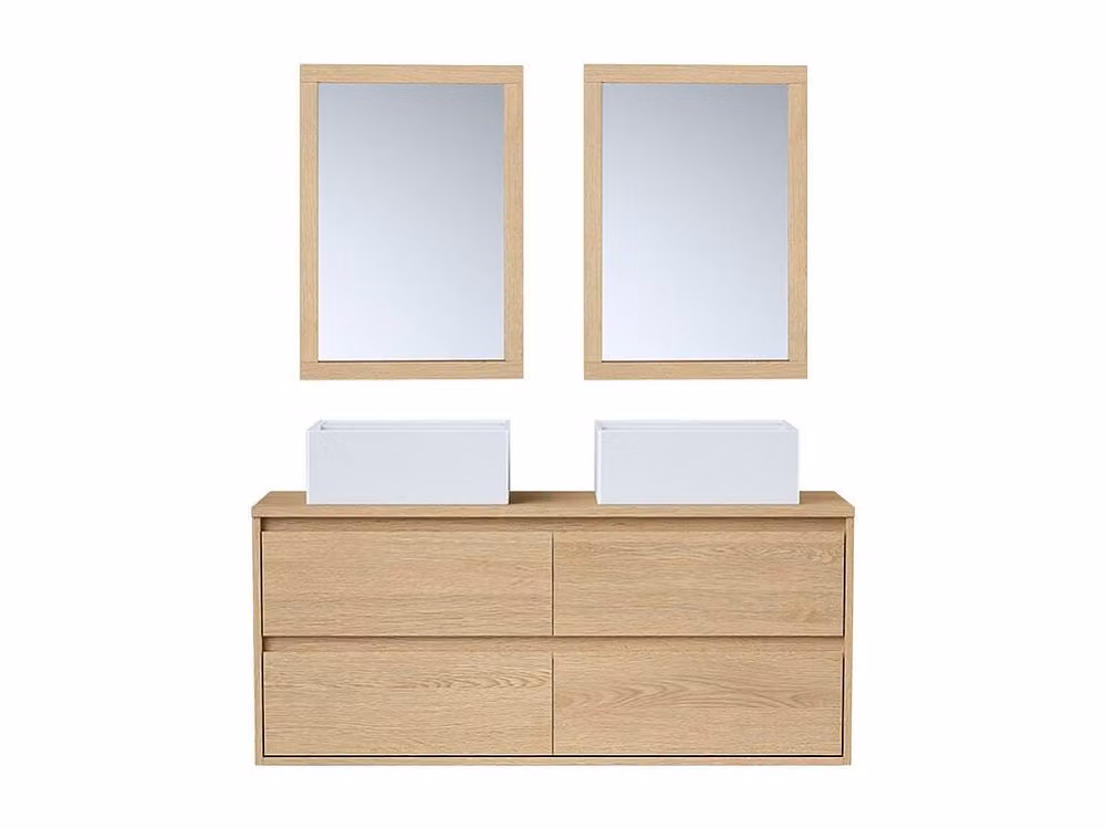 Vente-unique Scandinavian Wall Mounted Bathroom Vanity Unit with Double Countertop Sink and Mirror Cabinets in Light Oak, W/D/H: 120 x 45 x 50 cm – 2