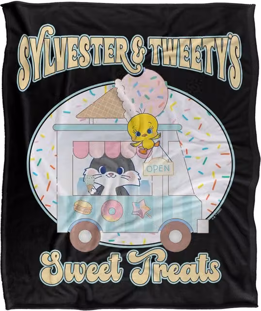 Warner Bros. Looney Tunes Gokko Sylvester and Tweety's Sweet Treats LOGOVISION Super Soft Silky Touch Fleece Throw Blanket, Multicolour, W: 152 cm, D: 127 cm – 6