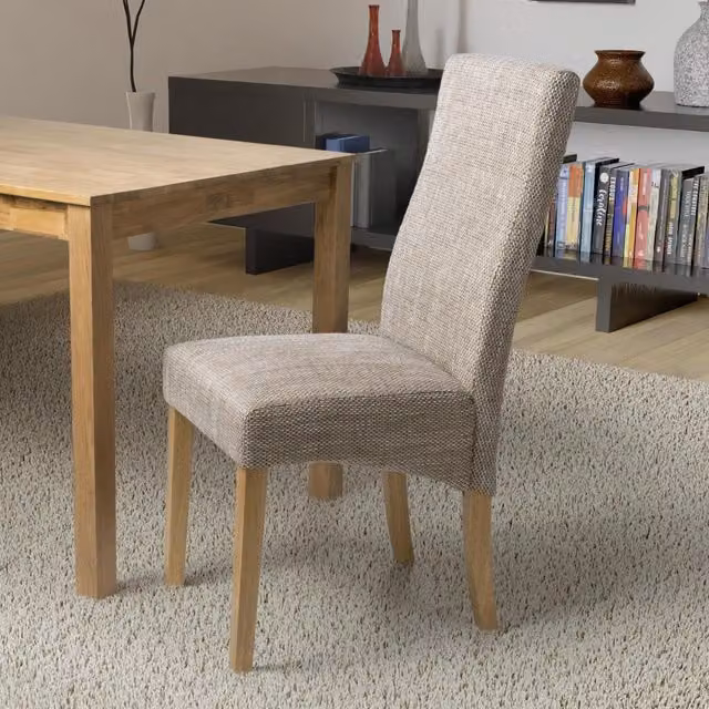 Shankar Modern Dining Chair in Beige Fabric and Brown Rubberwood