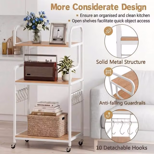 Costway 3 Tier Rolling Printer Stand Mobile Machine Table in Brown