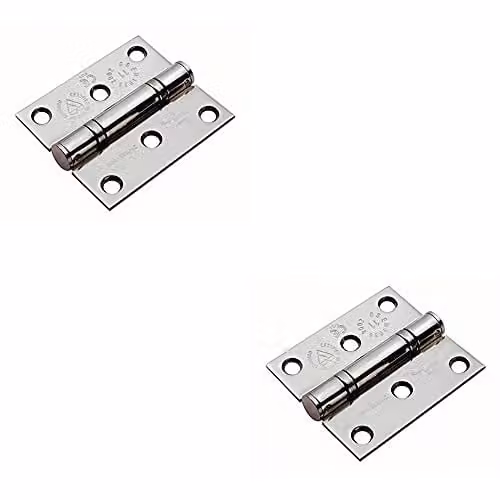 Loops 2 Pack Bright Stainless Steel Ball Bearing Hinges for Interior Doors, Cabinets and Wardrobes, W/D/H: 76 x 67 x 2.5 mm