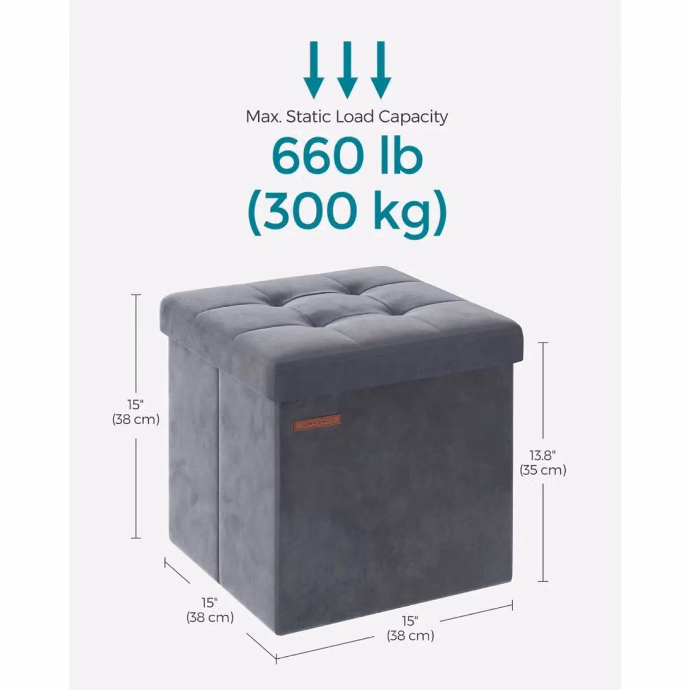 SONGMICS Small Square Foldable Storage Ottoman Foot Rest in Grey Velvet Fabric – 2