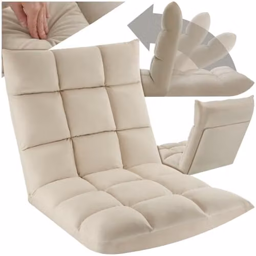 tectake Recliner Snooze Floor Chair in Beige with Adjustable Headrest and Velvet Fabric – 1