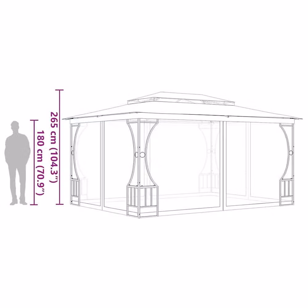 Berkfield Home Gazebo with Nets in Anthracite and Black, W/D/H: 300 x 400 x 265 cm – 3