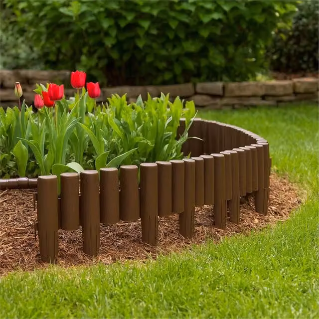 EONLION 10-Piece Brown Plastic Palisade Decorative Garden Fence, Height: 100 cm – 1