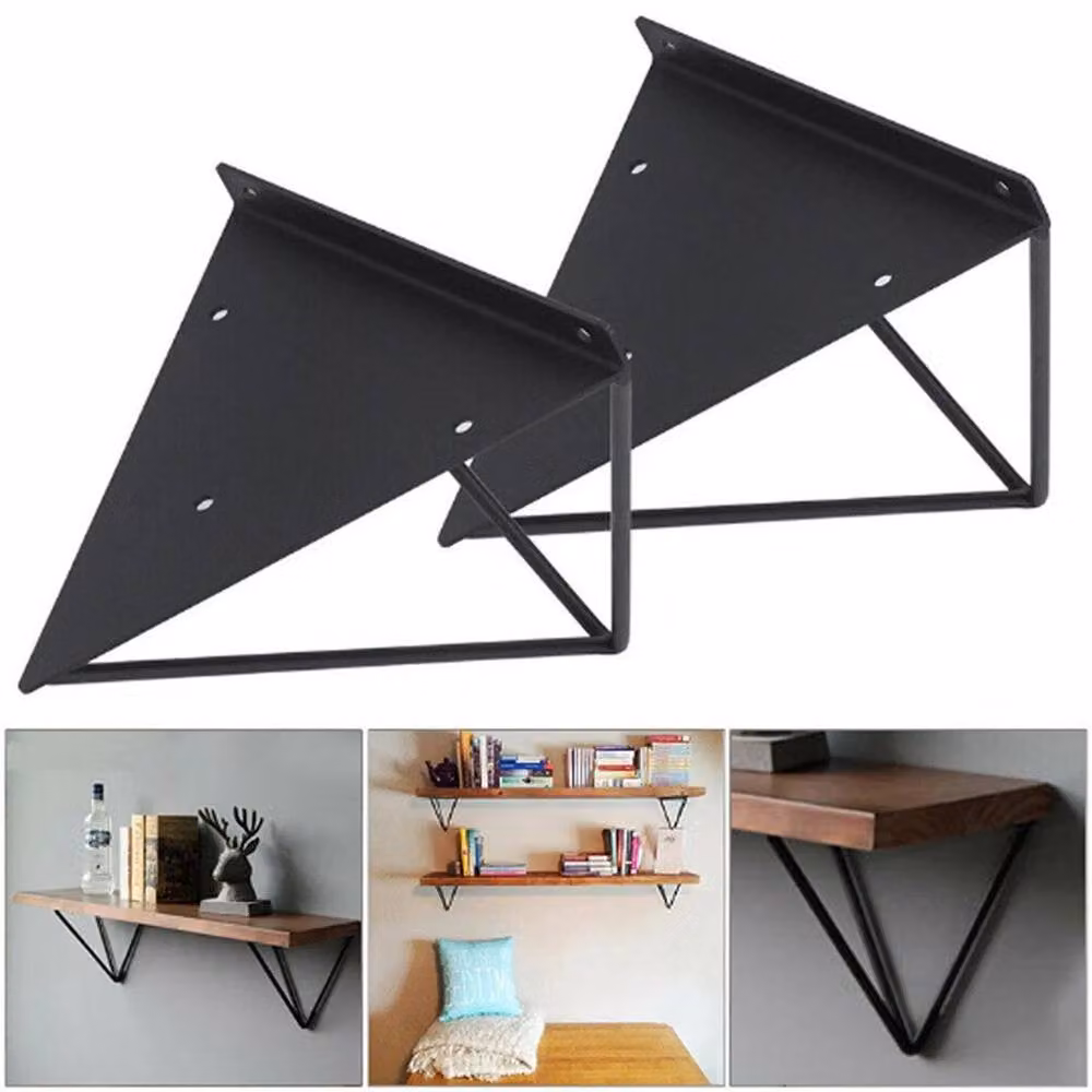 EONLION Set of 2 Rustic Scaffold Board Shelf Brackets in Black Steel – 3