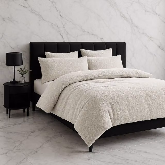 Home Sweet Home UK Teddy Bear Fleece Duvet Cover and Pillowcase Set in Beige, Double – 1