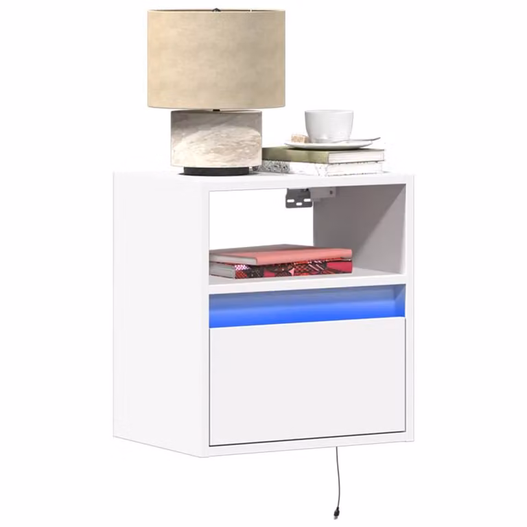 Berkfield Home Set of 2 White Wall-mounted Bedside Cabinets with Integrated LED Lighting