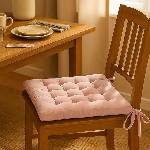 Homescapes Quilted Velvet Chair Pad in Pink, W/D/H: 40 x 40 x 5 cm