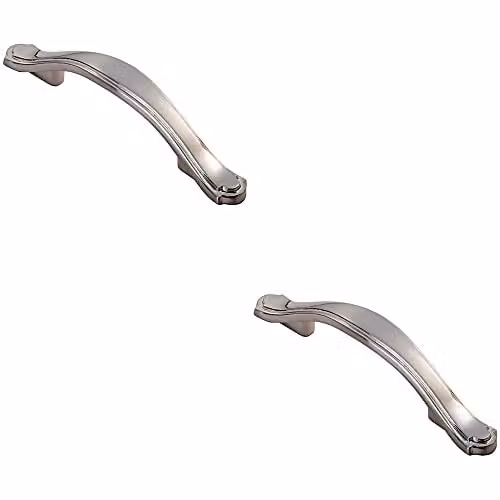 Loops 2 Pack Stepped Edge Bow Cupboard Pull Handles in Brushed Silver, 76mm Fixing Centres
