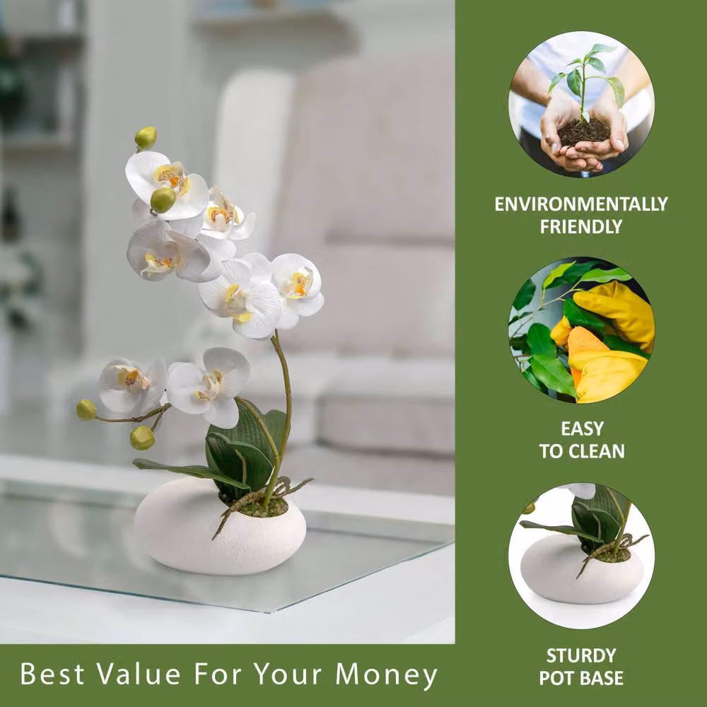 Crystals White Artificial Silk Orchid Flower Potted Home Decor, Height: 35 cm – 2