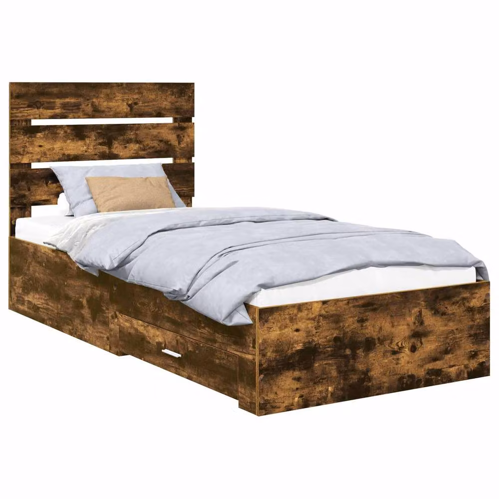 Berkfield Home Modern Bed Frame in Smoked Oak and Silver, W: 75 cm, L: 190 cm – 2