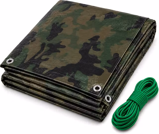 SolaDirect Multicolour Camouflage Tarpaulin, Heavy-Duty Waterproof 85gsm, W: 8 m, L: 10 m with 10 m Elastic Tie Rope