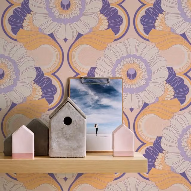 A.S. Création Retro 70s Floral and Botanical Abstract Wallpaper in Purple