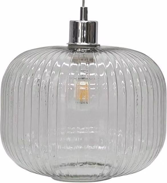First Choice Lighting Batley Large Clear Ribbed Glass Easy Fit Pendant Shade