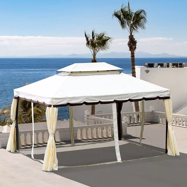 Outsunny Hip Roof Gazebo Garden Shelter, White, W/D/H: 390 x 290 x 290 cm