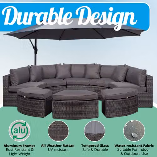 Thats Furniture Monaco Luxury Large U-Shape Rattan Garden Sofa Set in Grey with Coffee Table and Ottoman – 4