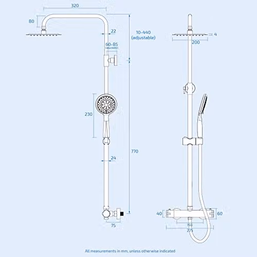 Nes Home Exposed Thermostatic Mixer Shower Set with Overhead Shower and Handheld Shower in Matte Black and Chrome – 4