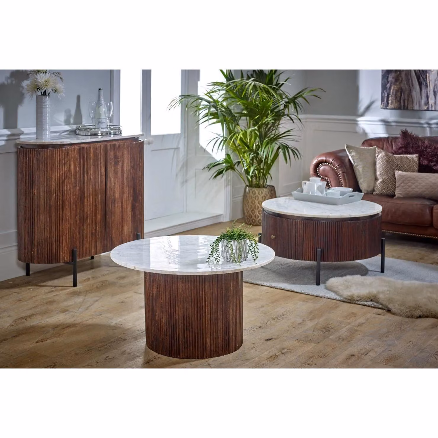 IH Design Tilden Mango Wood Coffee Table with White Marble Top, W/D/H: 80 x 80 x 45 cm – 3