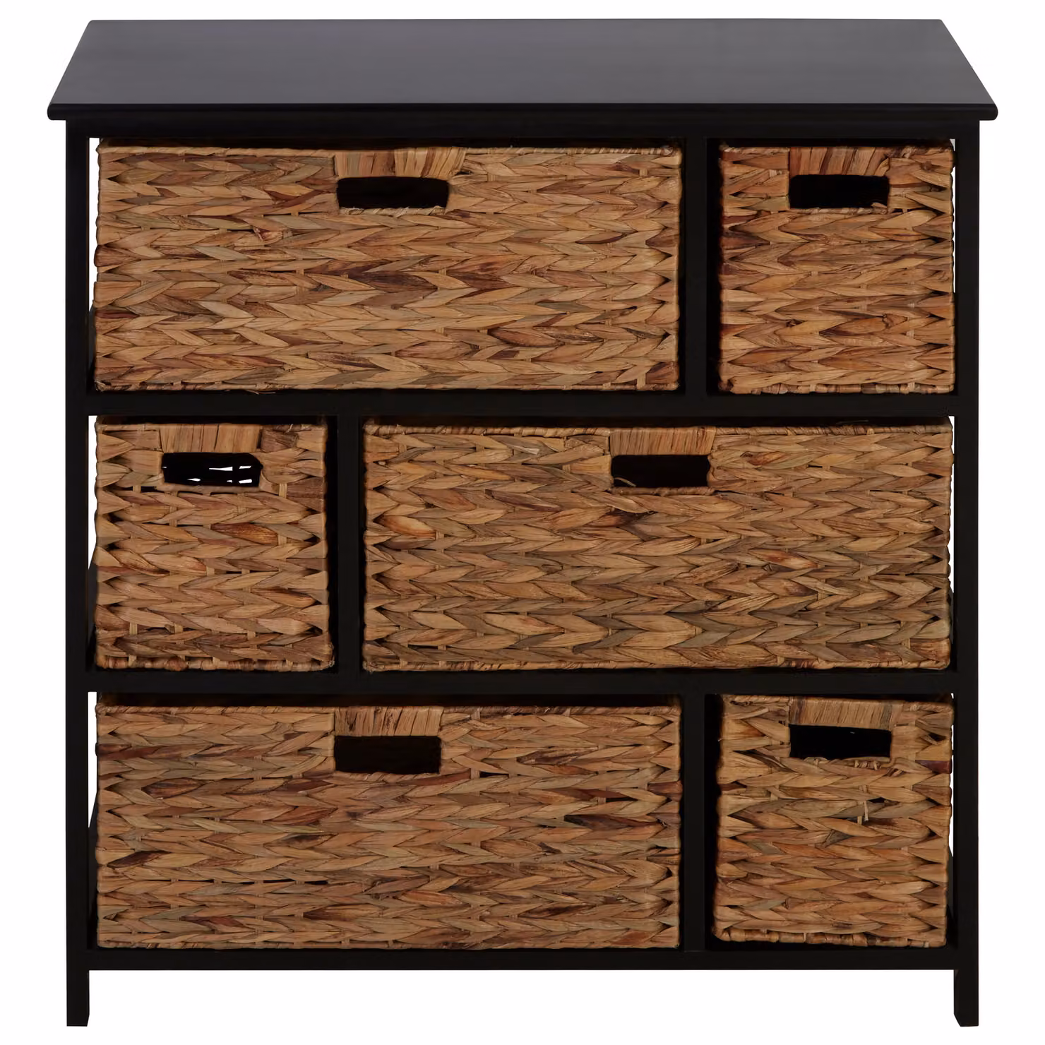 Orsina Modern 6 Drawer Storage Unit with Black Frame and Rattan Details, W/D/H: 80 x 37 x 76 cm – 2