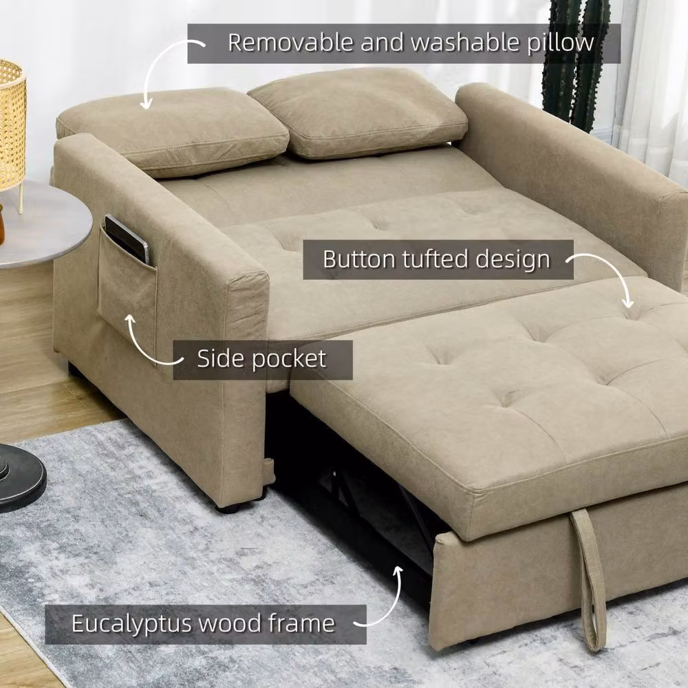 Wyld Haus Venido Loni 2 Seater Beige and Brown Fabric Click Clack Sofa Bed with Scatter Cushions and Removable Covers – 5