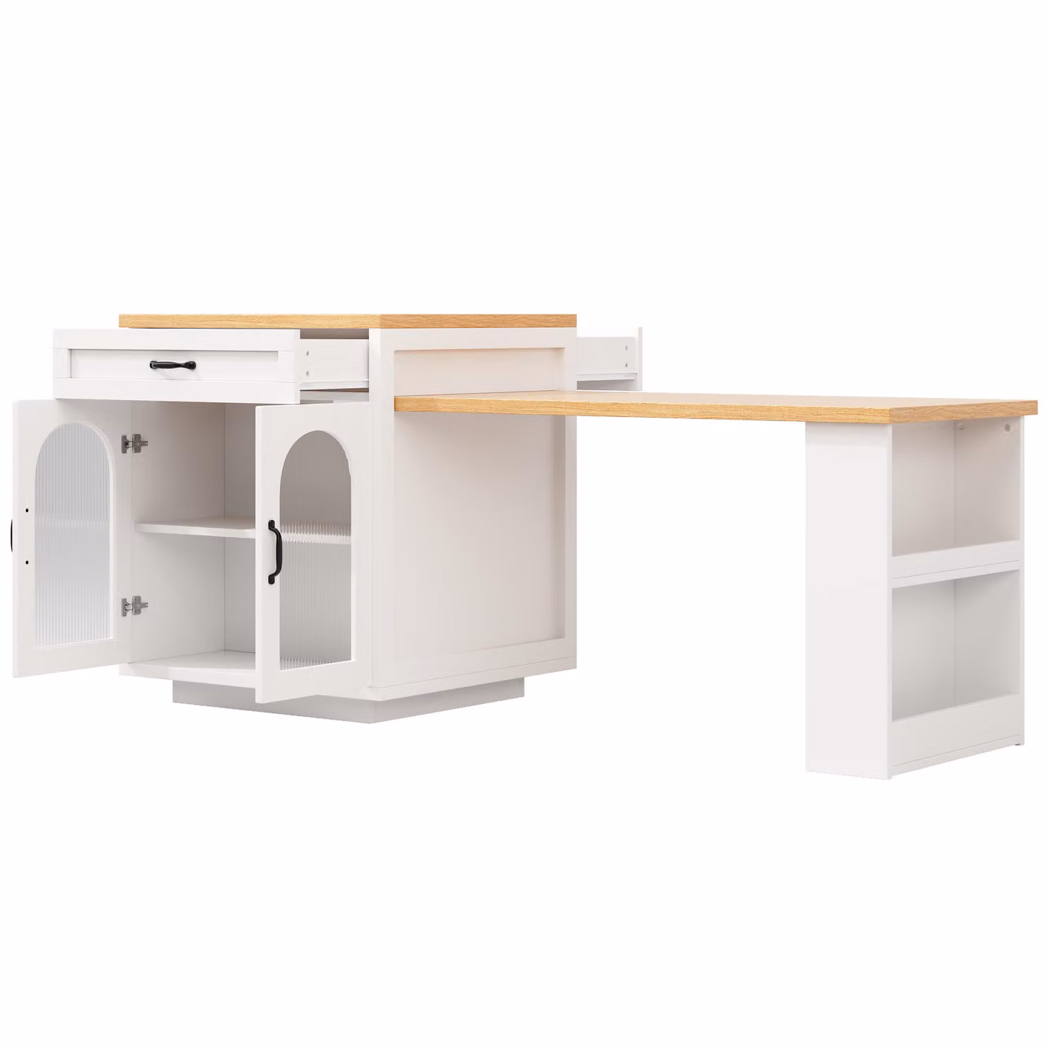 Aosom UK Extendable Kitchen Island with App-Controlled RGB Lighting and Storage Cabinet, White, W: 126-196 cm, D: 59 cm, H: 94 cm – 2