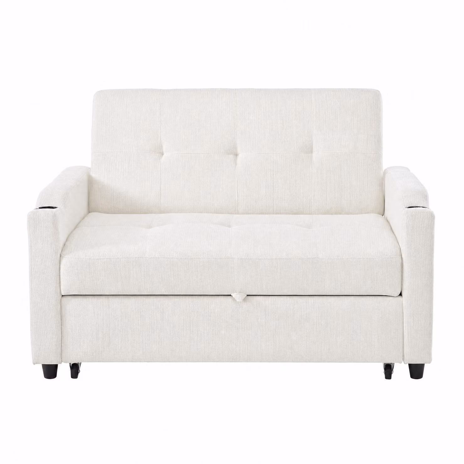 Aosom UK Convertible Sofa Bed with Adjustable Backrest, USB and Type-C Charging, Cup Holder and Pull Out Drawer, Off White, W/D/H: 173 x 135 x 58 cm – 2