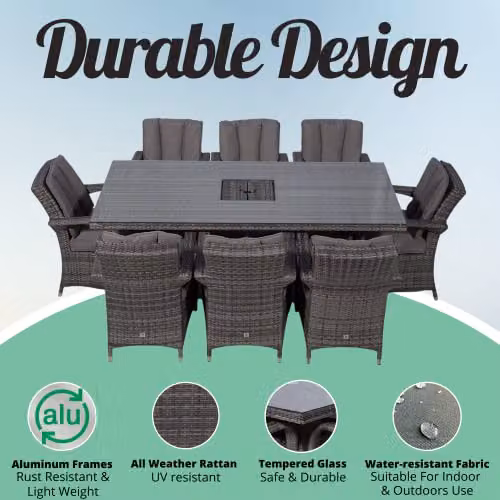 Thats Furniture Arizona 8 Seater Rattan Garden Dining Set with Ice Bucket Cooler in Grey and Brown – 3