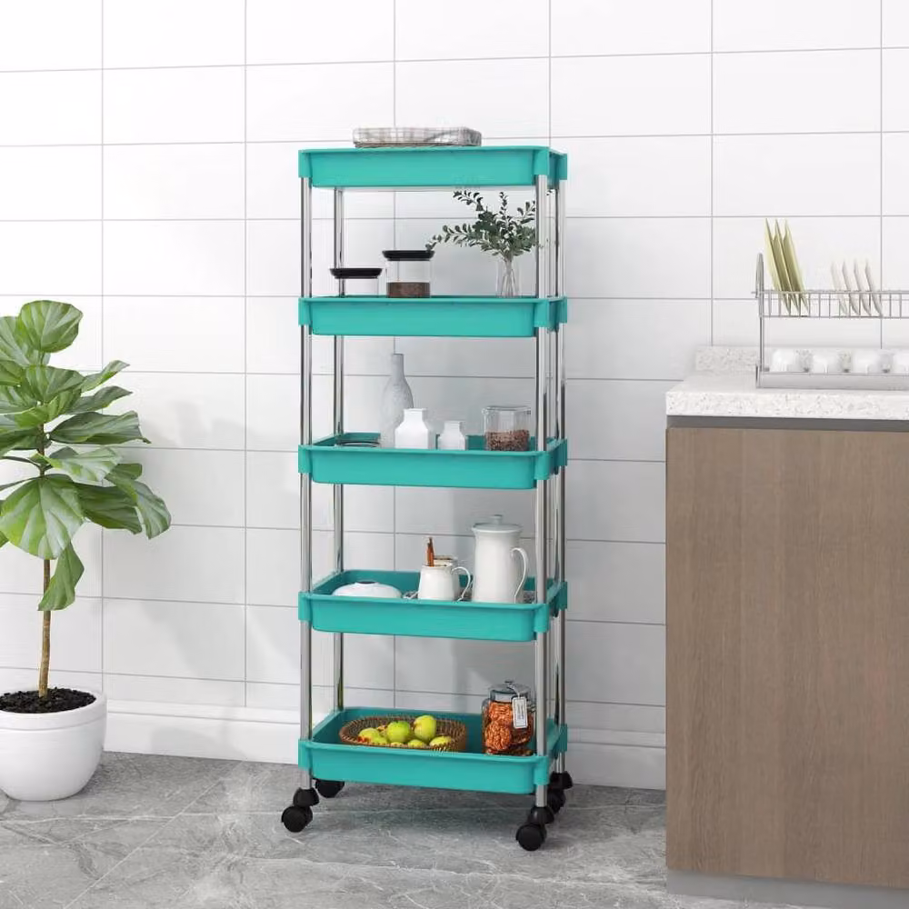 Berkfield Home 5-Tier Kitchen Trolley in Turquoise, W/D/H: 42 x 29 x 128 cm – 2