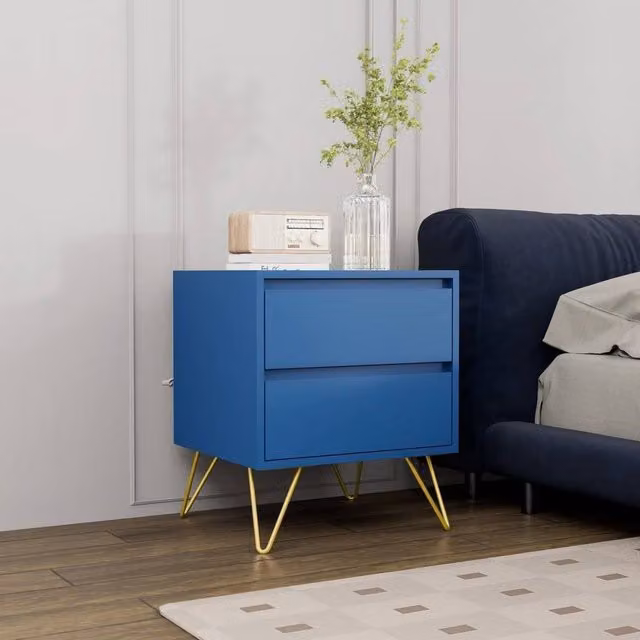 SPETLEK Modern 2 Drawer Bedside Table in Blue – 1