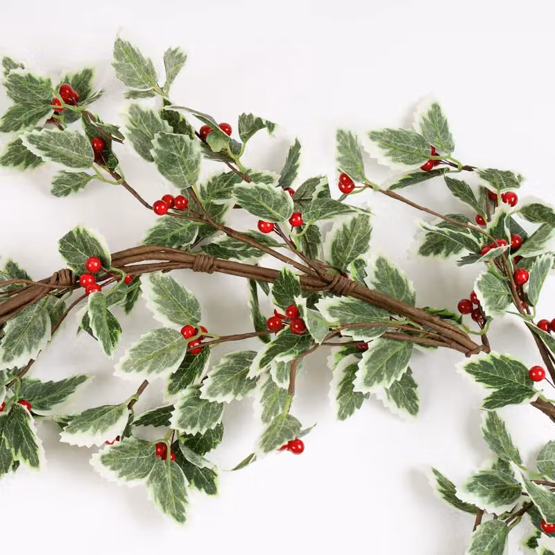 Scottish Everlastings Ltd 180cm Green Faux Holly Garland with Red Berries – 3