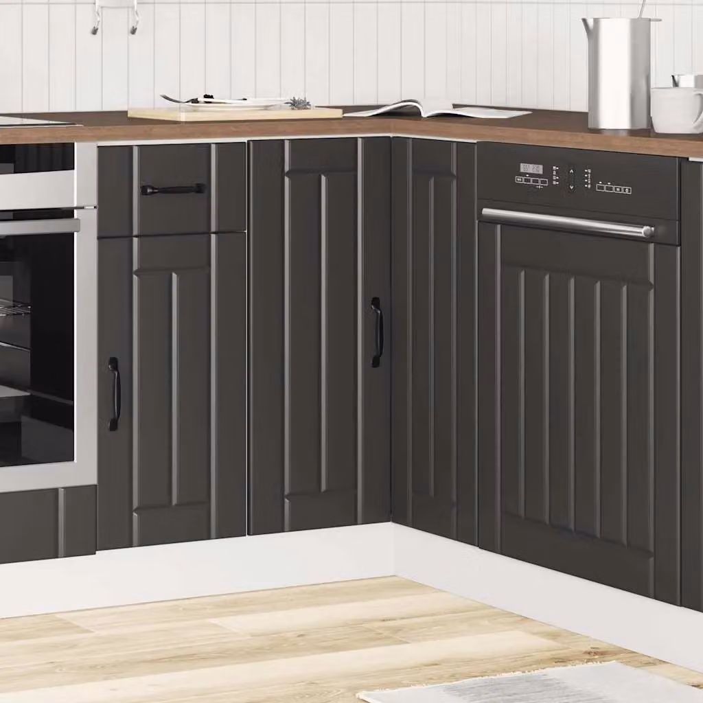 Berkfield Home Lucca Black Matt MDF Kitchen Corner Base Cabinet with Hinged Doors and Internal Shelves – 2