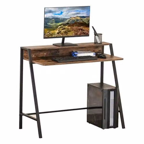HOMCOM Computer Desk with Metal Frame and MDF Laminate in Rustic Brown, W: 84 cm x D: 45 cm – 1