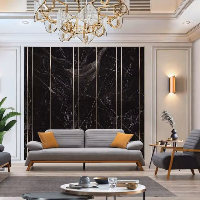 Livingandhome Black Self Adhesive Marble Wallpaper