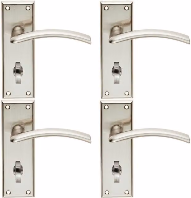 Loops 4x Pair Arched Lever Bathroom Door Handles with Backplate, Satin Nickel, W: 150 mm x H: 50 mm