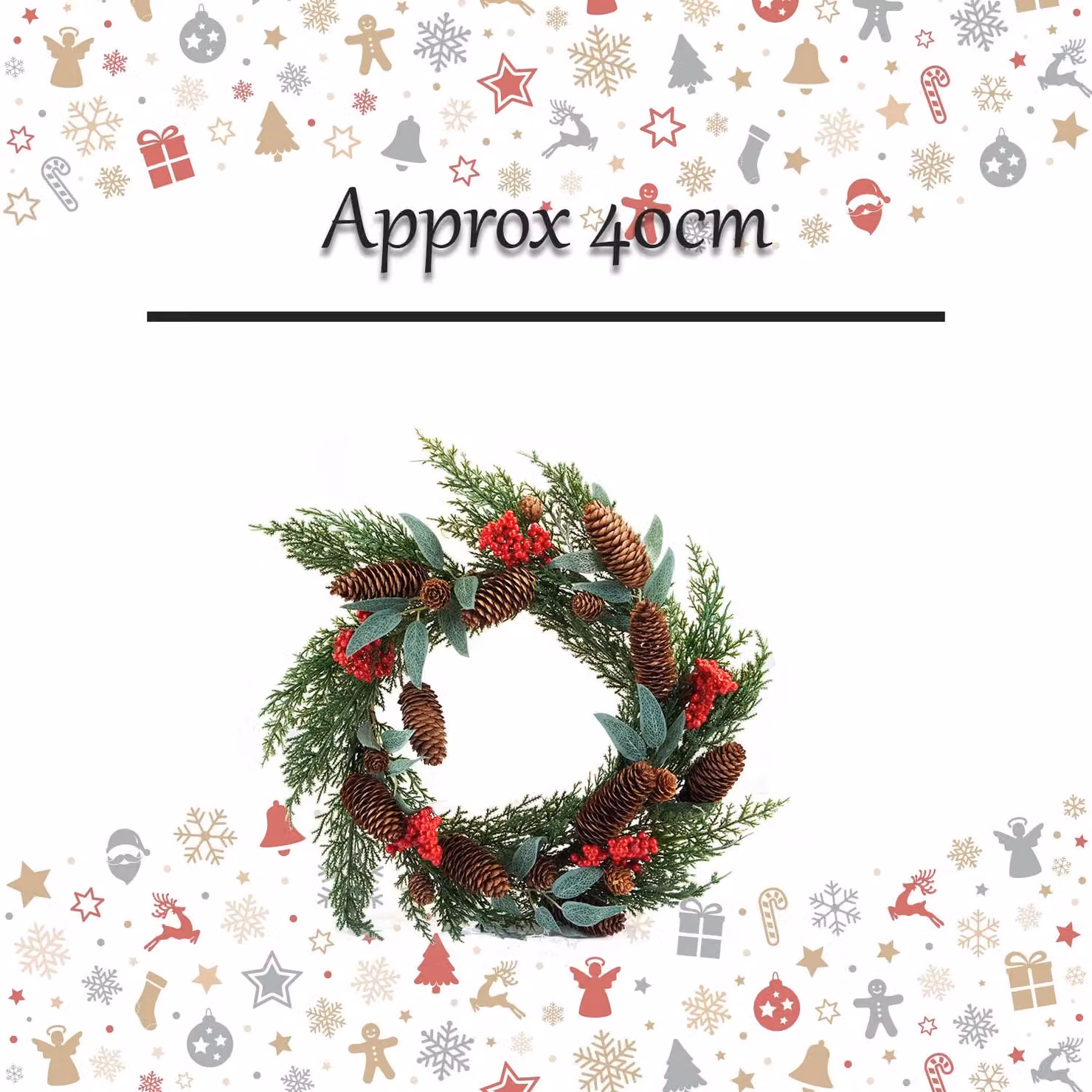 VFM e-Store Berry Pine Christmas Wreath in Red and Green, Diameter: 40 cm – 2