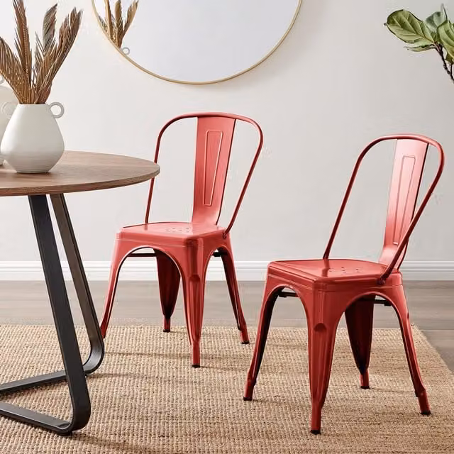 FurnitureboxUK Set of 2 Colton Red Industrial Steel Stackable Tolix Style Dining Chairs – 1