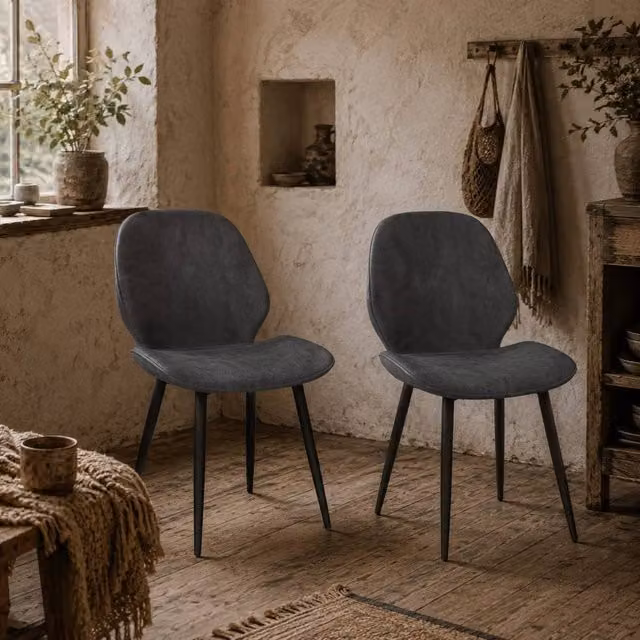 Wyld Haus Lelori Set of 2 Grey Velvet Dining Chairs with Metal Legs – 1