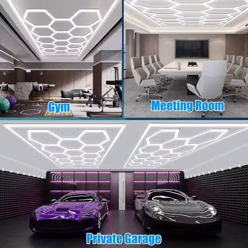 ENERJ 600W Hexagon LED Garage Ceiling Light, 14 Hexagon Frame, CCT Switchable 3000K-6000K, White – 6
