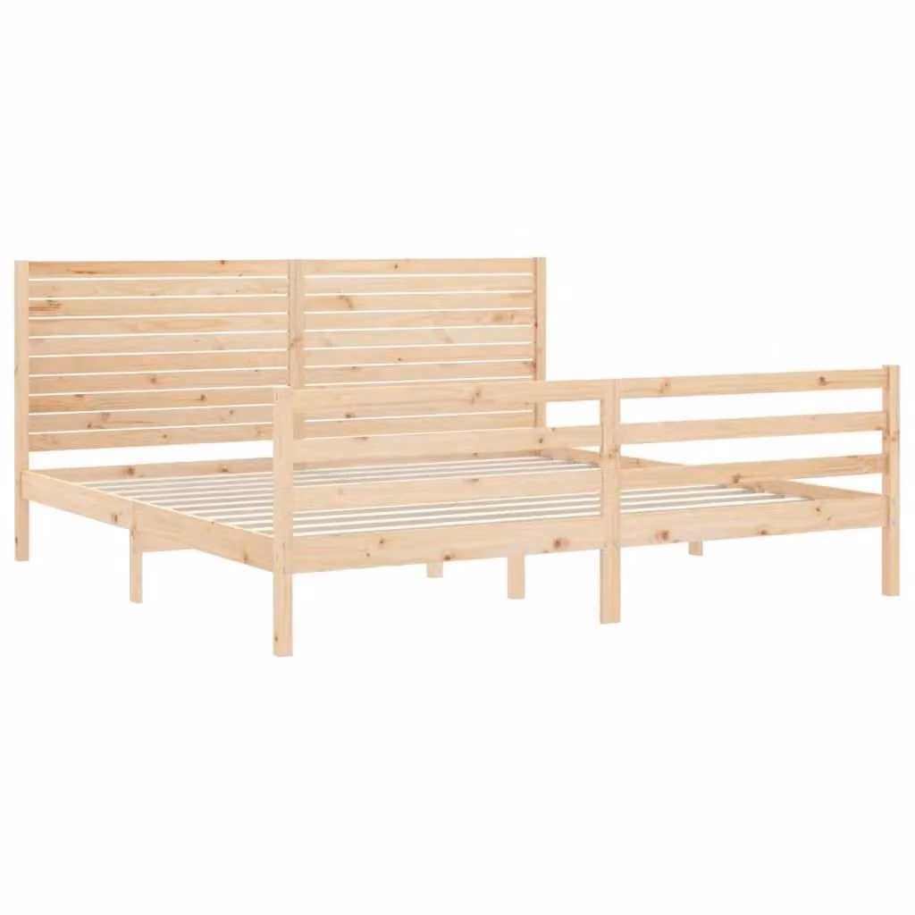 Berkfield Home Solid Wood Pine Bed Frame with Headboard in Brown and Sand, W/D/H: 200 x 200 cm – 2