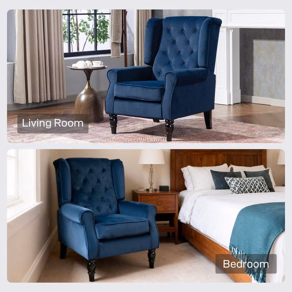 Wyld Haus Rake Retro Wingback Accent Armchair in Blue Velvet with Button Tufting, W/D/H: 86 x 47 x 102 cm – 6