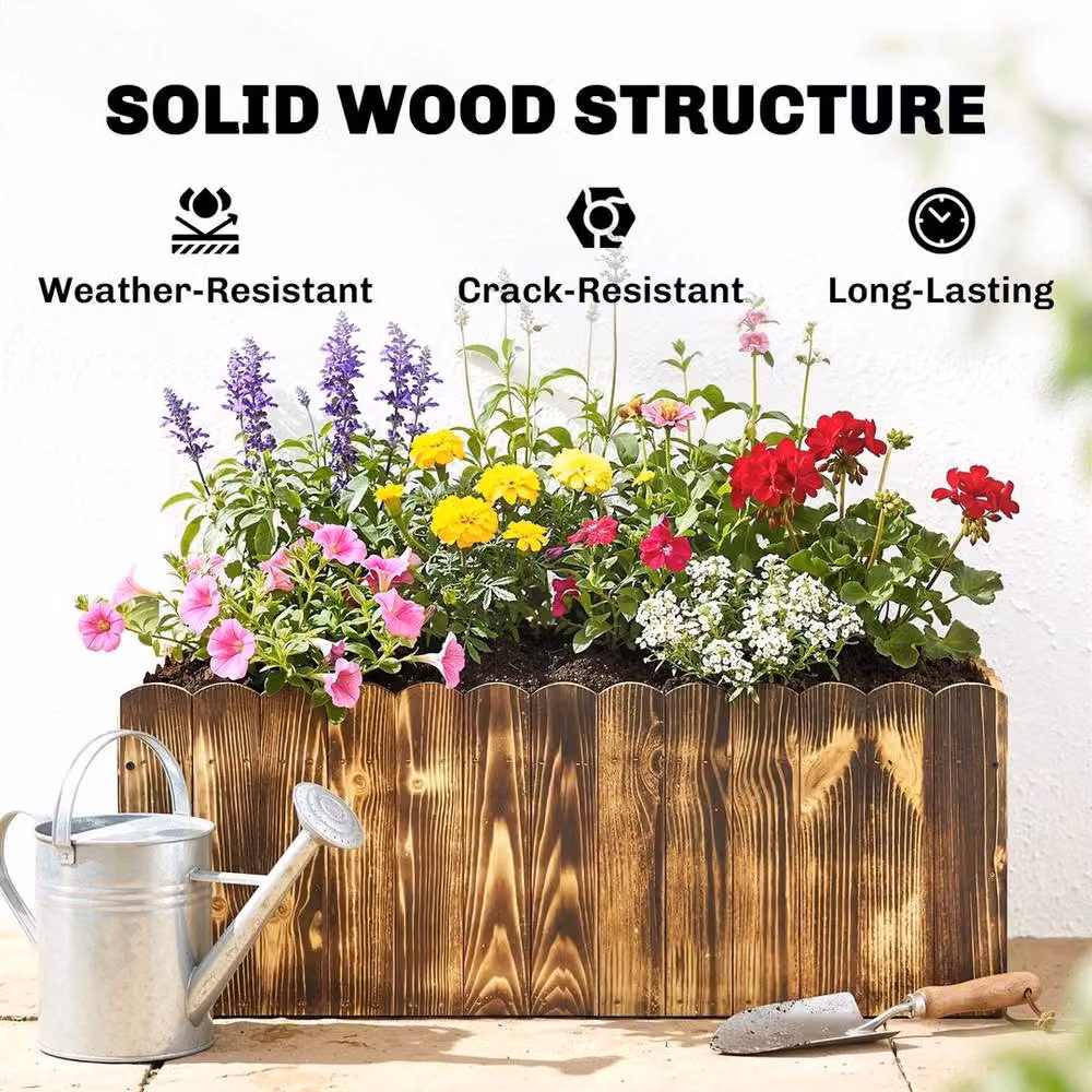 Kelvenix Brown Wooden Rectangular Raised Garden Flower Bed, 70L, W/D/H: 33 x 30 x 33 cm – 3