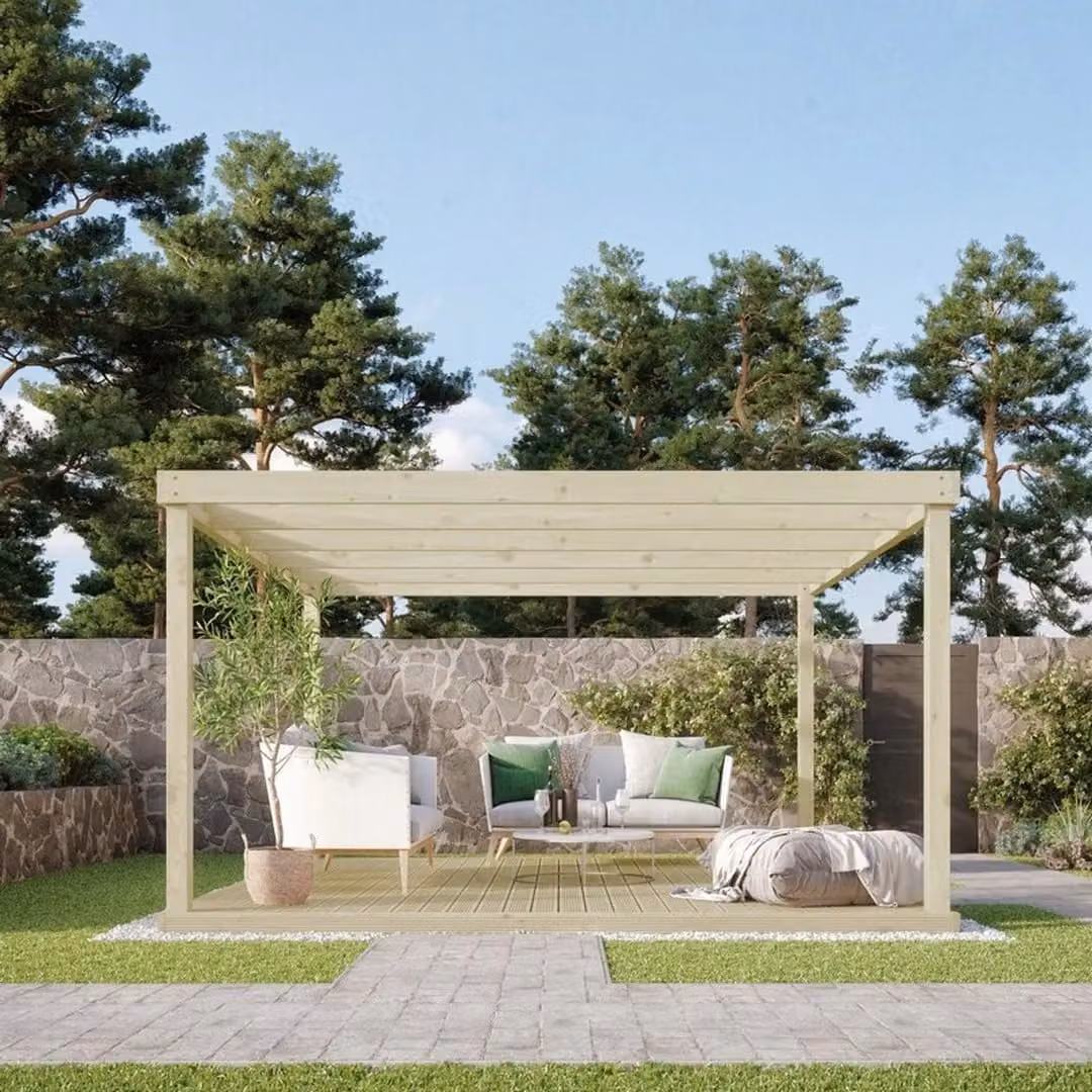 Rutland County Garden Furniture Box Pergola and Decking Kit in Green Wood – 2