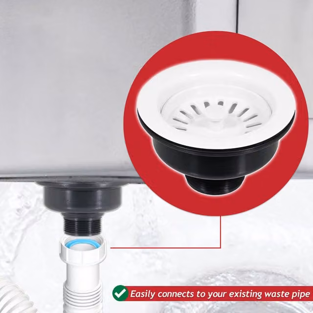 SPARES2GO White Plastic Kitchen Sink Waste Basket Strainer Plug 1 1/2 inch