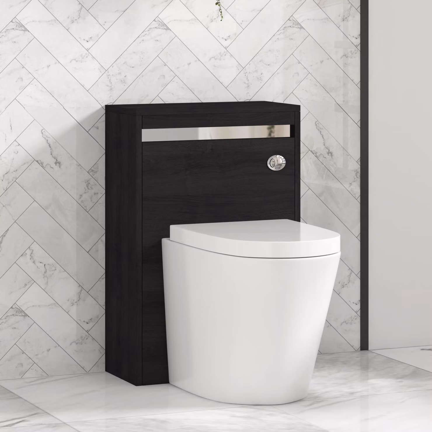 Royal Bathrooms Orion 540mm Hale Black BTW WC Unit with Cesar Rimless Ceramic Toilet Pan, Seat and Cistern with Chrome Accent Trim