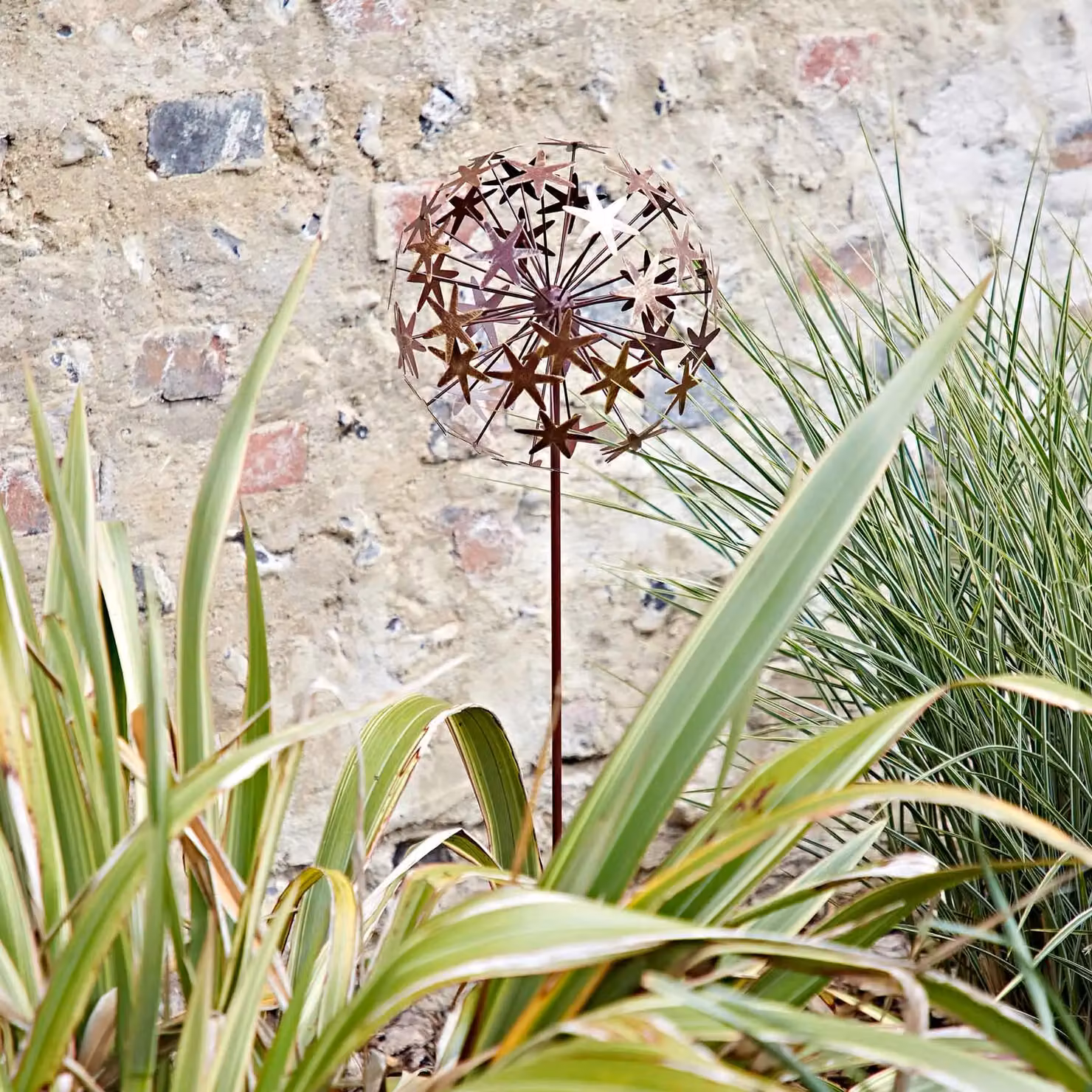 Paper High Metal Allium Flower Garden Stake Decoration in Brown and Copper – 2