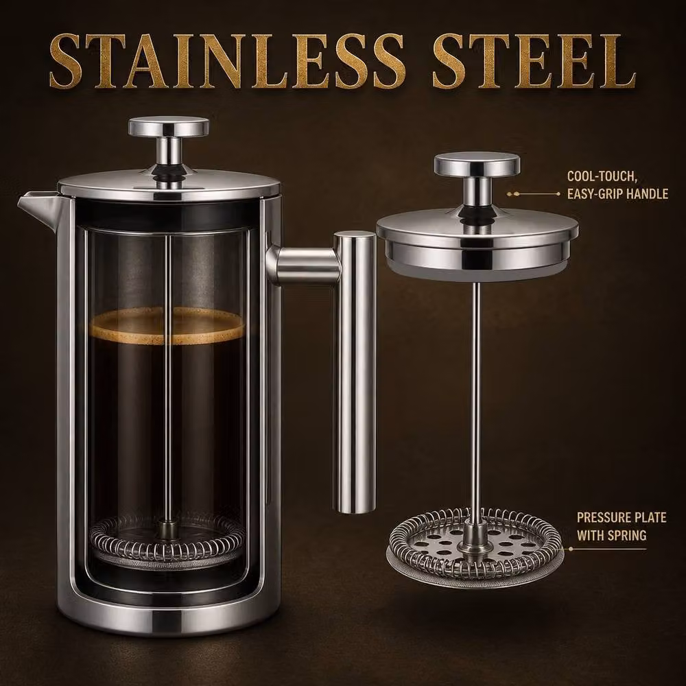 Crystals Stainless Steel French Press Coffee and Tea Maker, 1000ml, Metallic Silver – 3