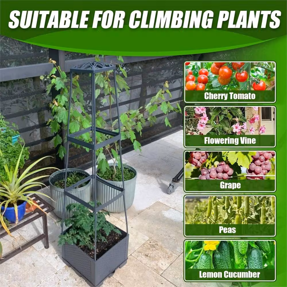 Nordara Grey Obelisk Planter and Pot Set for Indoor or Outdoor Climber Plants, H: 114 cm, W: 28 cm, D: 28 cm – 3